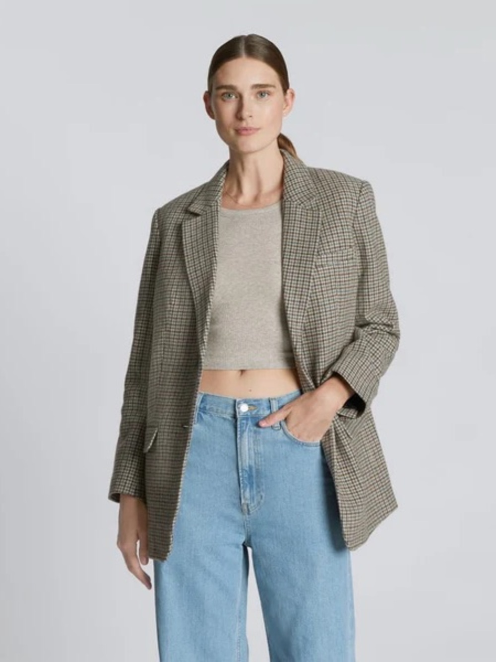 Everlane The Oversized Wool Blazer in Pewter Houndstooth